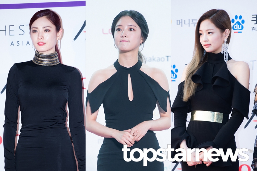 블랙 미니 드레스 선택한 스타 애프터스쿨 나나-이세영-블랙핑크 제니