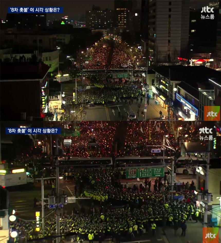 ‘뉴스룸’ 8차 촛불 집회 장면 / JTBC ‘뉴스룸’ 방송 캡처