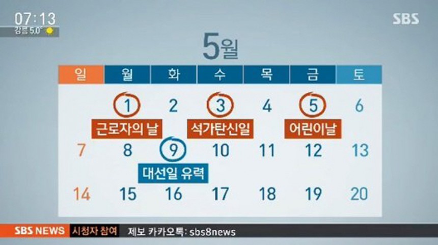 5월 임시공휴일 / SBS 방송캡처