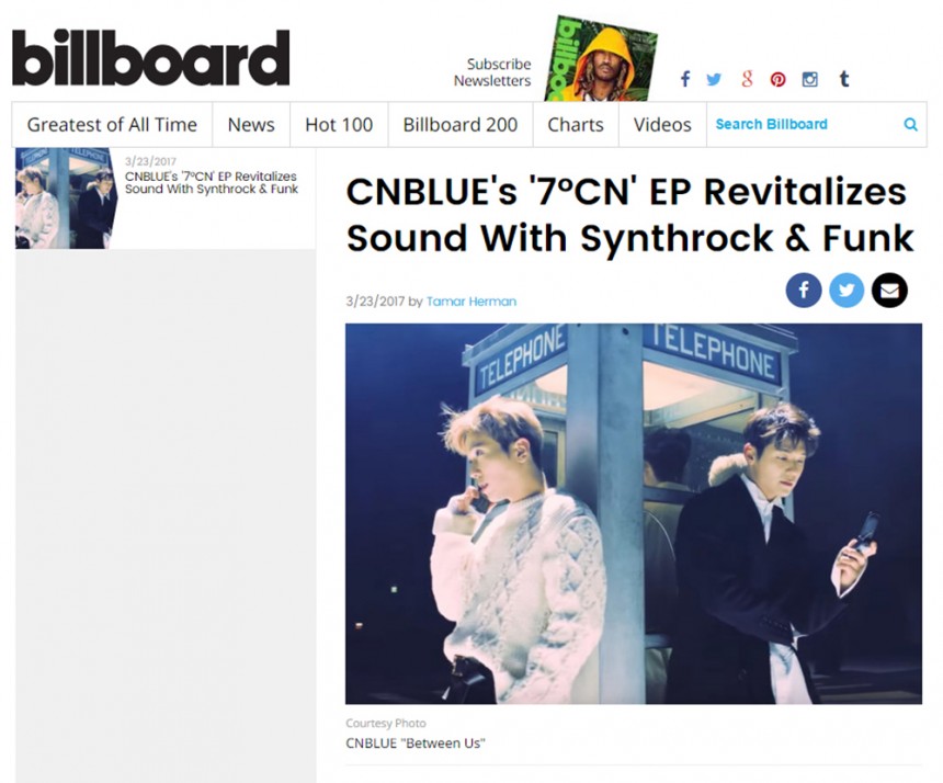 미국 빌보드에 게재된 씨엔블루(CNBLUE)의 기사 / FNC엔터테인먼트