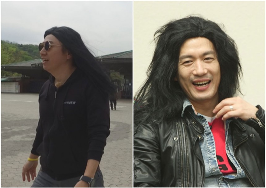 긴 생머리 가발을 착용하고 있는 김수로와 박정철 / TV조선 ‘아재 독립 만세! 거기서 만나’