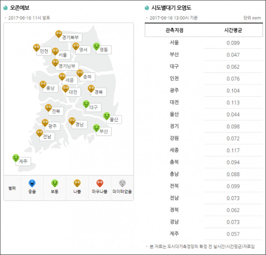 오존예보 / 국립환경과학원 홈페이지 캡처