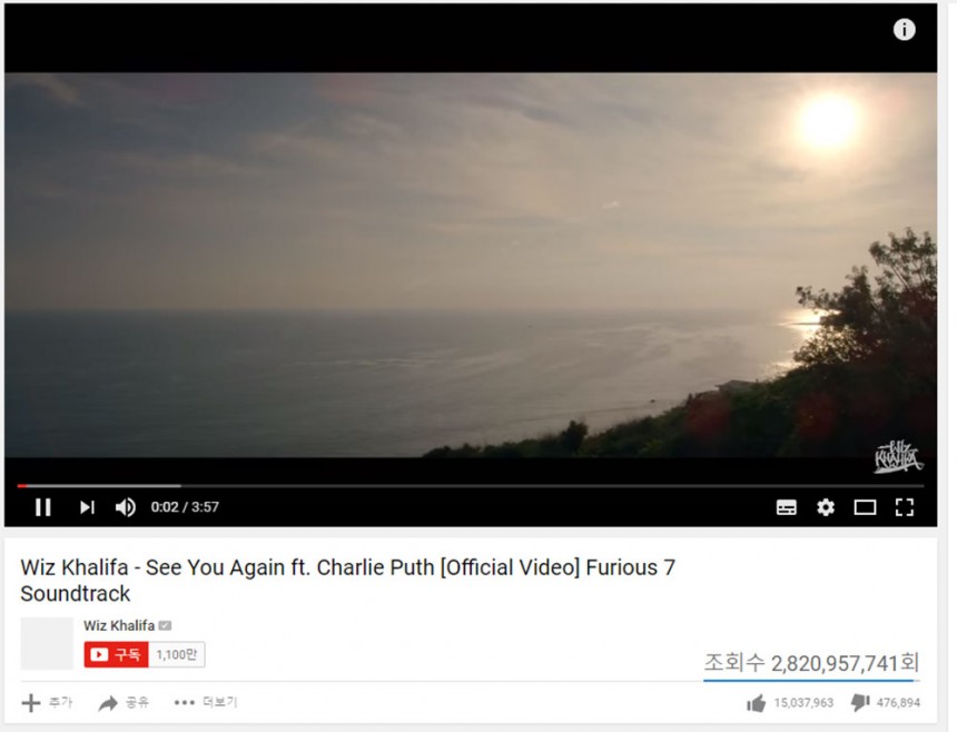 Wiz Khalifa ‘See You Again ft. Charlie Puth’ MV 유튜브 캡처