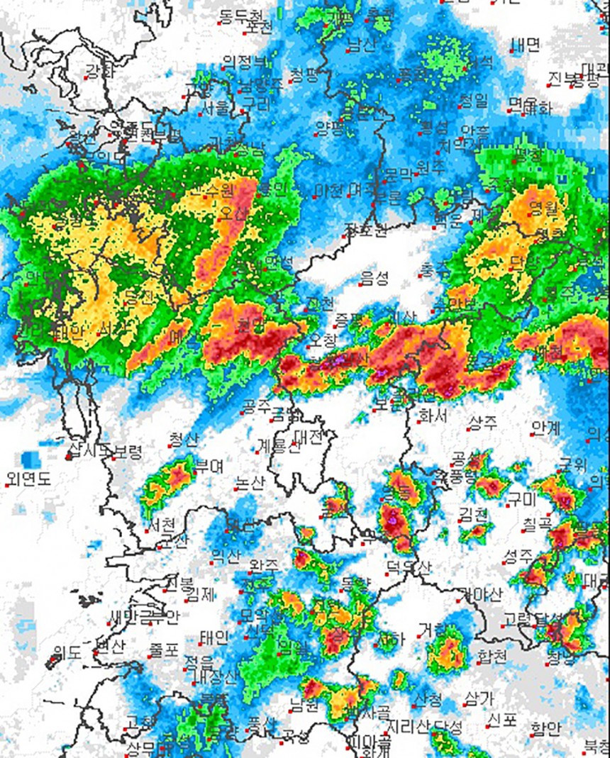 천안 지역 기상레이더 영상 / 기상청