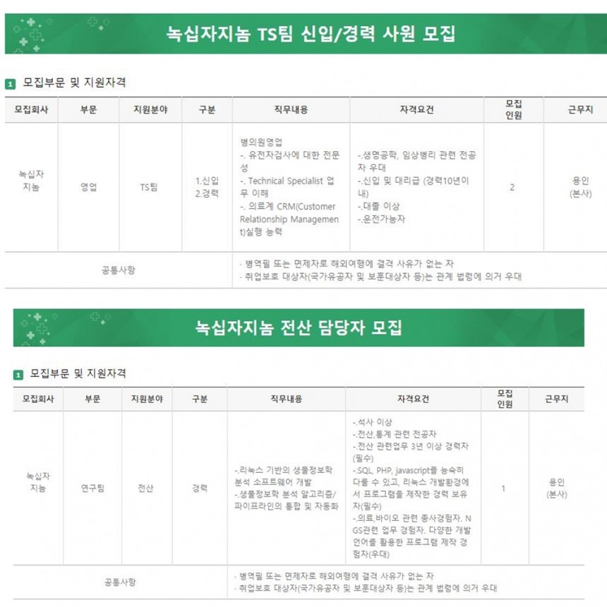 녹십자 채용공고/녹십자 채용 공식홈페이지