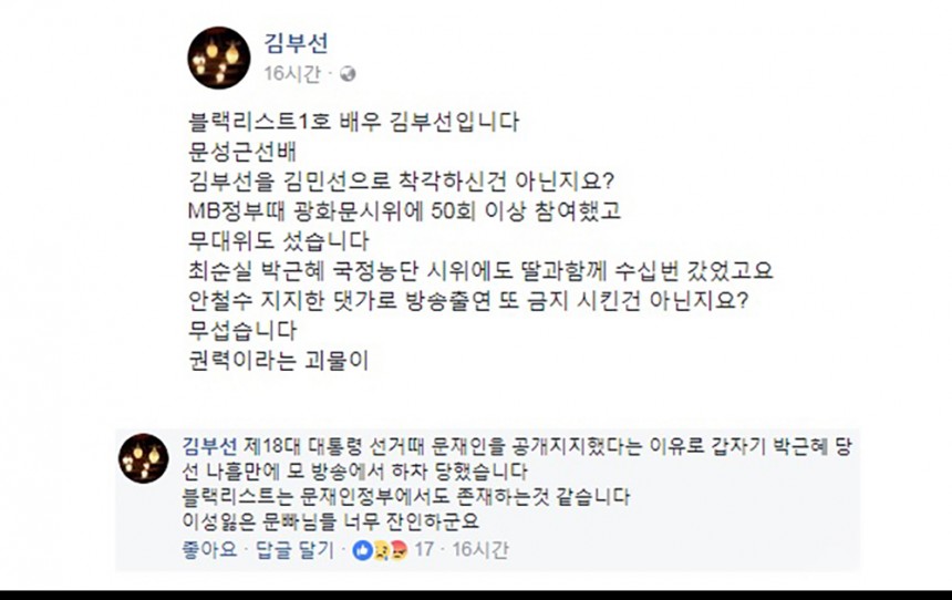 김부선 / 김부선 페이스북 화면 캡처
