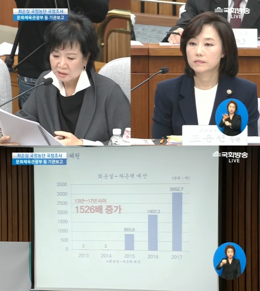 손혜원 의원-조윤선 전 장관 / 국회방송 중계-뉴스온에어 공식 유튜브 채널 영상 캡처