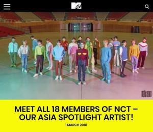 엔시티(NCT), 엠티비 아시아 스포트라이트(MTV ASIA SPOTLIGHT) 주인공 선정…‘최초로 두 달 연속’