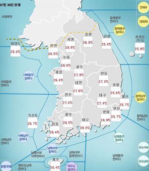 [오늘날씨] 30일 비 내리지만 무더위 계속, 폭염경보 및 강풍주의보 등 기상특보 예보돼…폭염 언제까지?