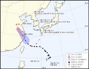 제14호 태풍 야기, 기상청 날씨누리가 발표한 예상 이동 경로 보니…‘중국으로 이동’