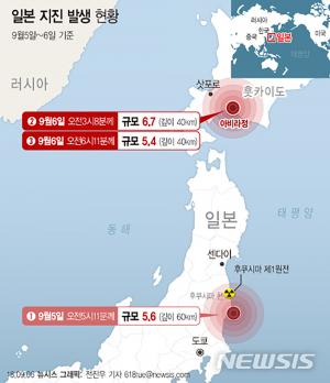 일본 지진, 훗가이도 인근 규모 6.7지진으로 발전소 정지…‘대규모 정전사태’