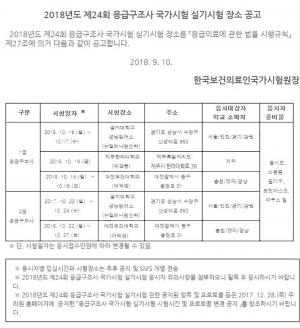 국시원, 1급·2급 응급구조사 실기시험 장소 공고…지역별 응시장소 달라