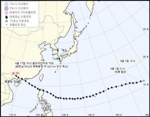 제22호 태풍 망쿳, 기상청 날씨누리 예상 이동 경로 발표 종료…17일 열대저압부로 약화