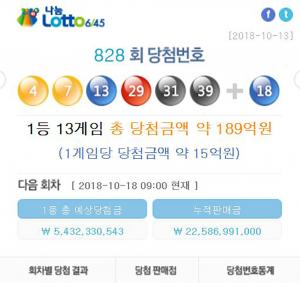 제 828회 나눔로또 1등 당첨번호 공개…다음회차 829회 1등 예상 수령액 및 번호는?