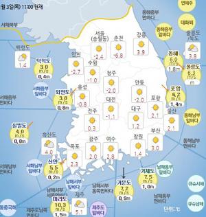 [오늘날씨] 3일 낮부터 추위 풀려 ‘일부지역 한파주의보’ 발령, 4일부터 영하권으로 떨어져