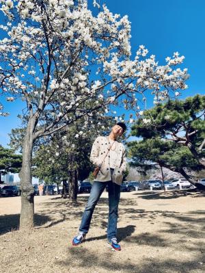 방탄소년단(BTS) RM, 봄내음 가득 머금은 벚꽃나무 아래에서 한 컷…‘이기적인 비율’