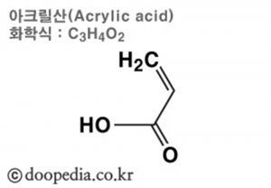 아크릴산(acrylic acid), 플라스틱-페인트 제제 및 기타 제품의 제조에 사용