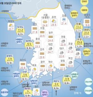 [오늘날씨] 28일 곳곳 소나기, 2019년 장마기간 1일부터 ‘다시 시작’…미세먼지는 ‘좋음’ 수준