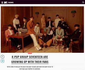 세븐틴(Seventeen), 미국 MTV 단독 인터뷰 공개…“팬들과 함께 성장 중인 K-POP 그룹”
