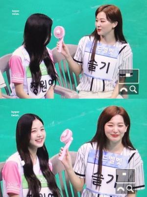 레드벨벳 슬기-아이즈원 장원영, ‘아육대’서 포착된 훈훈한 친목 화제…‘워뇨 위해 선풍기 공수’  