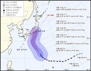 [오늘날씨] 19호 태풍 하기비스, 기상청 발표 예상 이동 경로-위치는?…’10일 일본 오키나와 해상’