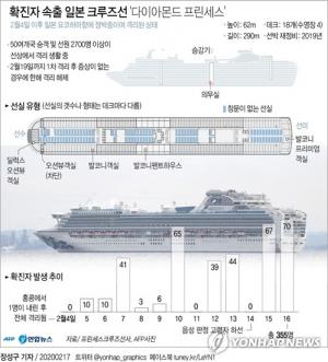 일본 정박 크루즈선 승객 전원 이틀간 코로나19 검사…한국인 승선자 4명과 일본인 배우자 1명 귀국