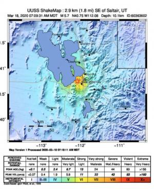 미국 유타 주 솔트레이크시티 인근서 규모 5.7 지진 발생…인명피해 보고는 없어