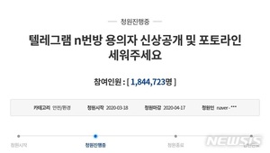 "텔레그램 &apos;박사&apos; 신상공개" 청원, 나흘만 역대최다 기록(종합2보)
