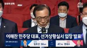 &apos;4.15 총선 JTBC 개표방송&apos; 이해찬, "아직 최종 결과는 나오지않았지만 무거운 책임감 느껴"
