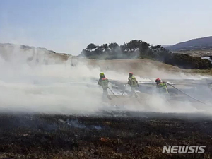 제주 성산일출봉 잔디광장에 불…2644.6㎡ 소실(종합)