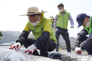 김광수 회장, &apos;풍년기원&apos; 농촌 일손 돕기…연임 첫 행보