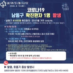 [속보] 인천 남동구청, 39번째 코로나19 확진자 1명 발생…만수3동 거주