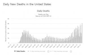 미국 코로나19 일일 사망자 4천명, 누적 확진자 2200만명…백신 보급보다 코로나 확산이 빨라