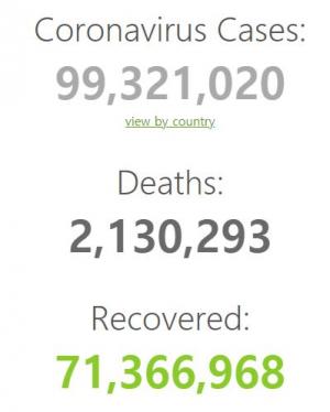 전세계 코로나19 확진자 1억명 눈앞…사망자 200만명 넘어