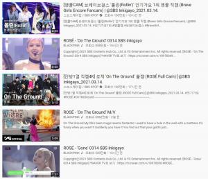 블랙핑크(BLACKPINK) 로제, 솔로곡 &apos;On The Ground&apos; 유튜브 인기동영상 줄세우기 성공…뮤비부터 음악방송 무대까지