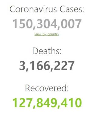 전세계 코로나19 확진자 1억5천만명 넘어…사망자는 316만명