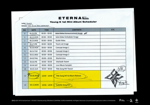 &apos;솔로 데뷔&apos; DAY6 Young K, 첫 앨범 &apos;Eternal&apos; 스케줄러 공개, 다양한 콘텐츠로 기대감 고조