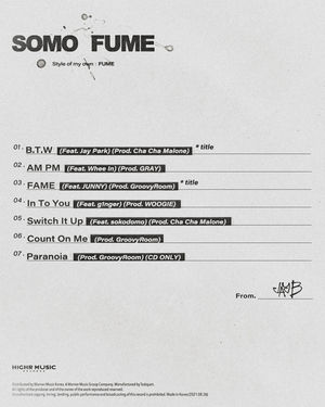 &apos;컴백 D-3&apos; JAY B, 첫 EP &apos;SOMO:FUME&apos; 트랙리스트로 예고한 퀄리티…박재범·휘인 피처링-그루비룸 프로듀싱