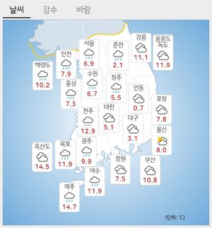 [오늘 전국 날씨] 돌풍·천둥·번개 동반한 비·눈소식…내일부터 기온 &apos;뚝&apos; 강추위 시작