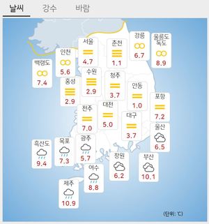 [오늘 전국 날씨] 남부지방에 비, 중부지방 안개 주의…전국 대부분 짙은 미세먼지