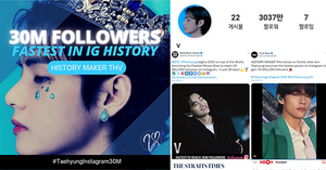 "Instagram King♥" 방탄소년단 뷔, 역대 최단 3천만 팔로워 돌파+2021 팔로워 1위
