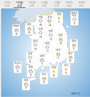 [내일 전국 날씨] 곳곳 오전까지 눈·비…중부 종일 영하권 &apos;추위&apos;