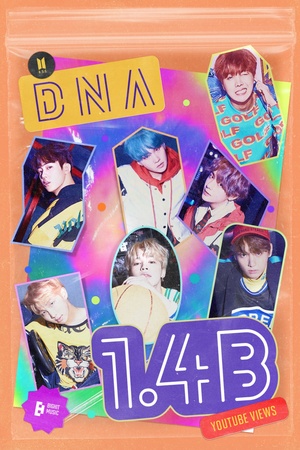 방탄소년단(BTS), ‘DNA’ 뮤직비디오 14억뷰 돌파…‘통산 2번째 14억뷰’