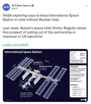 [러시아 우크라이나 침공] AFP "나사, 러 없이 국제우주정거장 궤도 유지 모색" 