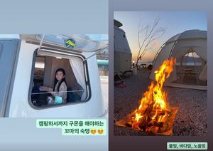 &apos;레이먼 킴♥&apos; 김지우, 딸 루아나리와 특별한 캠핑 일상…"캠핑 와서도 학습지"