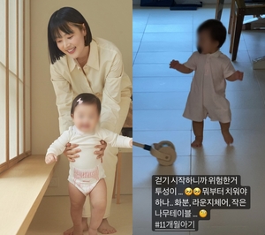 “위험한 거 투성이”…배우 한지혜, 걸음마 시작한 딸→육아 고충 토로