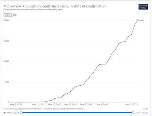 원숭이두창 2천명 돌파…6월 15일 기준 세계 원숭이두창 바이러스 확진자, 36개국 2,021명 발병