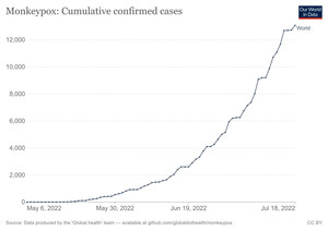 원숭이두창 바이러스 확진자 64개국 13,069명…7월 18일 400명 증가