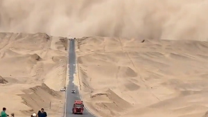 거대한 모래폭풍 탈출…자동차 경적 울리며 가속페달(영상)