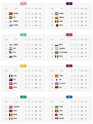 [월드컵] 11월 29일 조별 순위…각조 1위는 포르투갈·네덜란드·잉글랜드·폴란드·프랑스·스페인·크로아티아·브라질